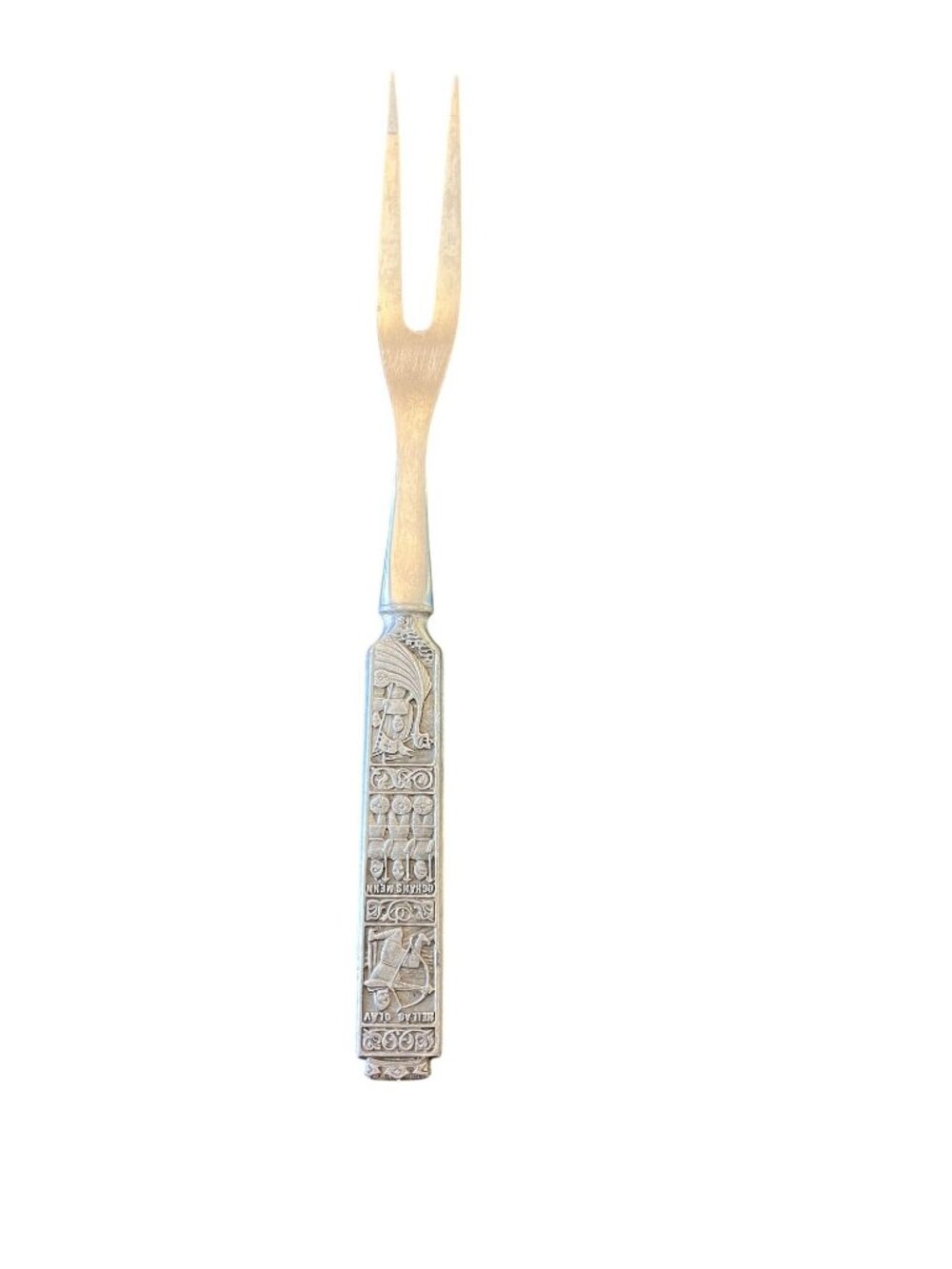 Vintage Konge Tinn Norwegian Pewter Carving Fork Viking Handle 10"